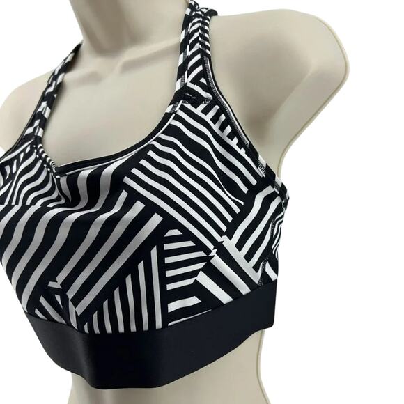 Victoria's Secret Sports Bra Women Large Black White Stripe Racerback The Player - Picture 2 of 7